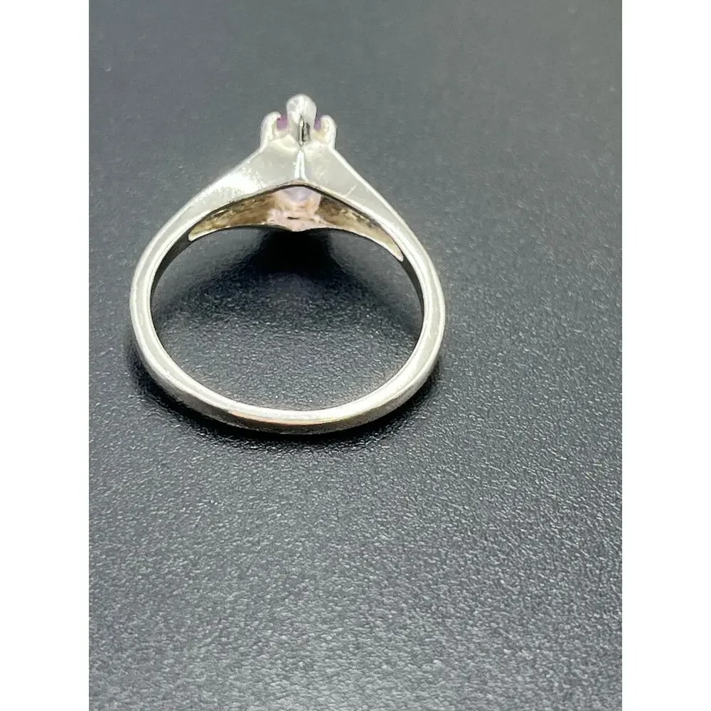 925 Sterling‎ Silver Marquise Prong Amethyst February Estate Signed Ring 8.75